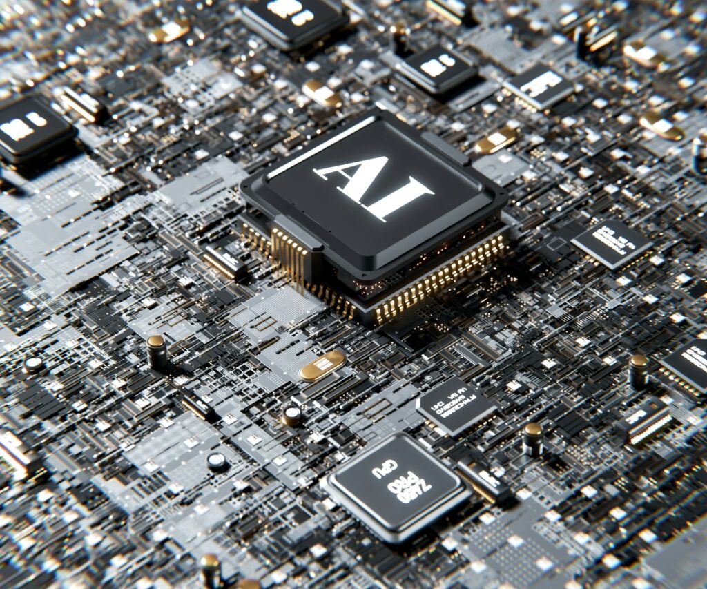 AI-chip op een printplaat, symbool voor AI-modellen