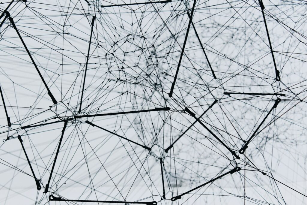 Abstracte structuur van verbonden knooppunten als beeld voor netwerksegmentatie